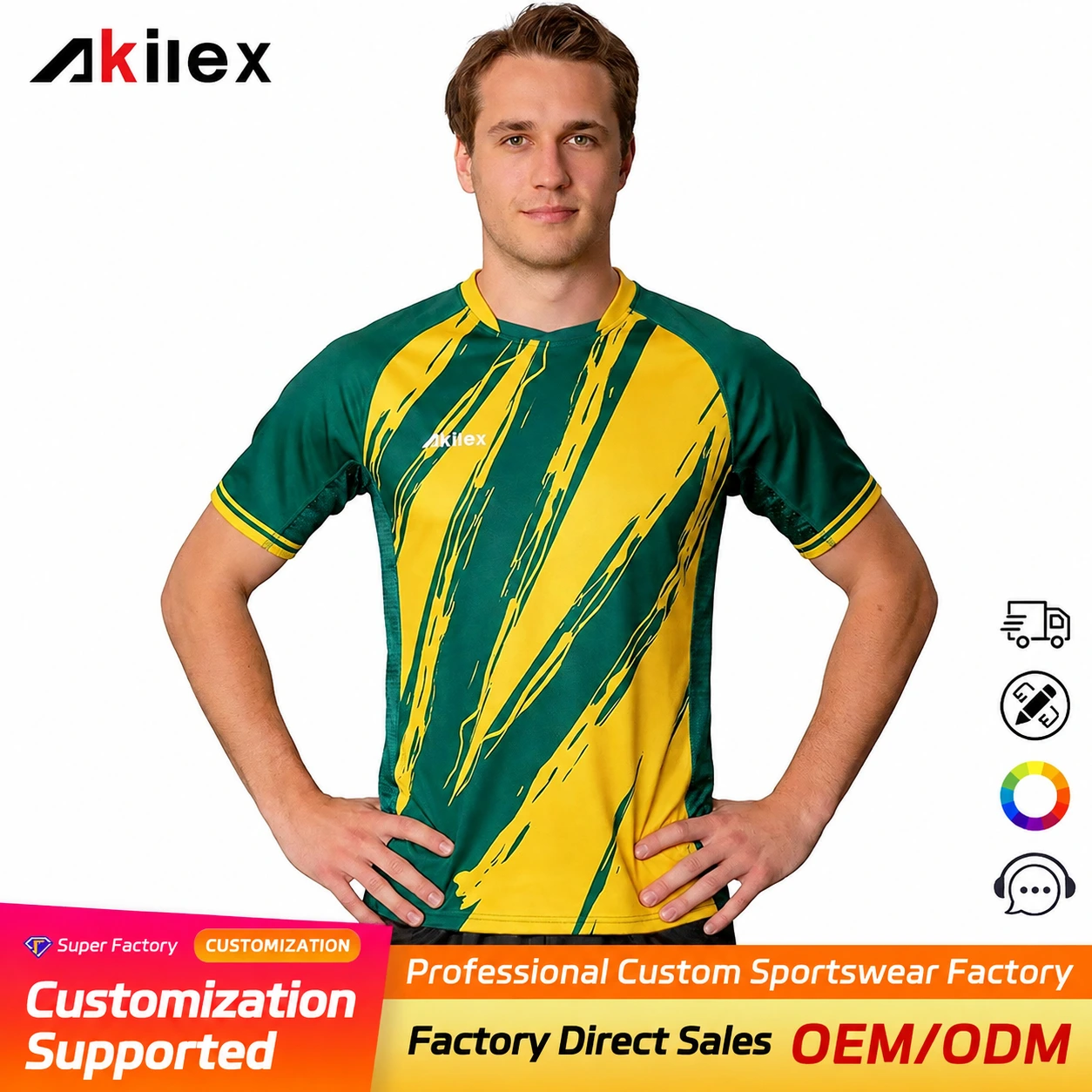 AKILEX Conjunto de Treino de Camisa para Rugby e Futebol Americano com Sublimação Personalizada e Absorção de Umidade