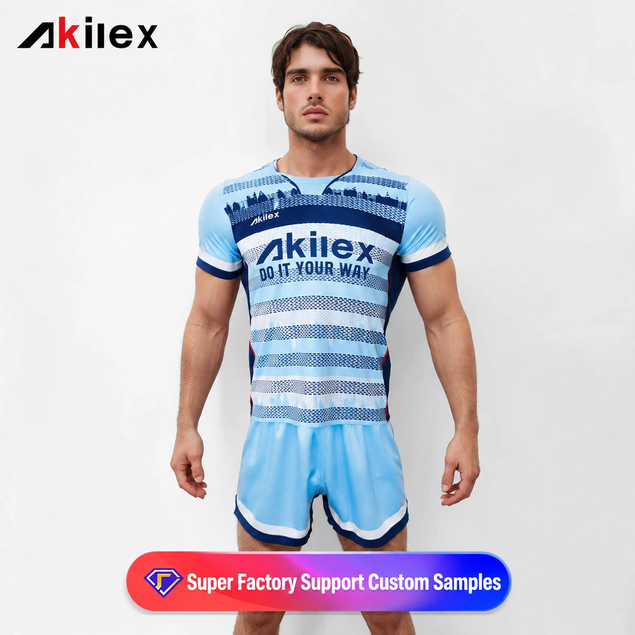 AKILEX Men's Rugby Team T-Shirt 3D Digital Custom Print Logo