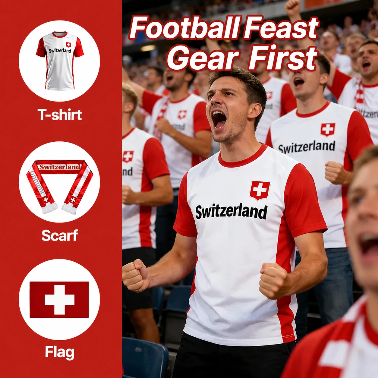 Custom 2026 Soccer Event Cross-Border Swiss Fan Memorial Jersey T-Shirt