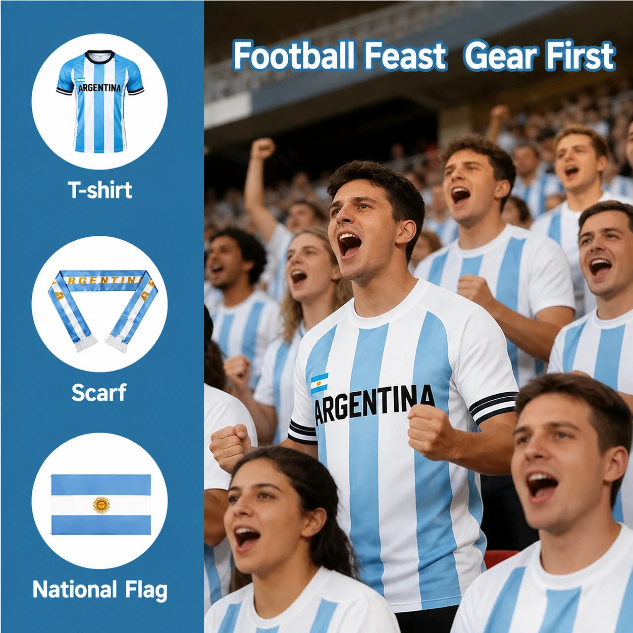 Custom Argentina Soccer Jersey Fan T-Shirt for World Cup Events